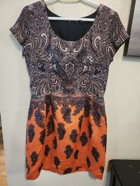 Wool And Silk Blend Short-Sleeve Paisley Mini Dress Size 8 Club Monaco